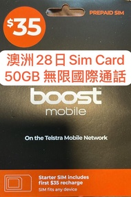 Boost (Telstra公司）澳洲28日5G/4G 50GB 電話卡 上網卡+無限通話+無限致電香港/中國 Sim卡