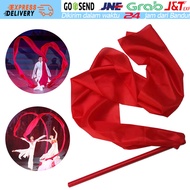 1.2/3M Twirling Twirl Ribbon Merah + Stick Fiber Alat Tari Tamborin Gereja Props Senam Ballet Pita T