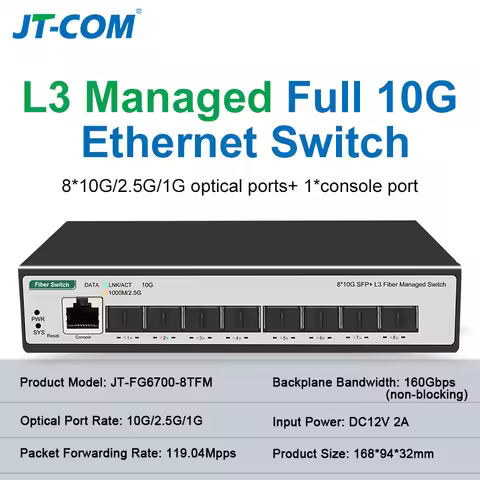8-Port 10-Gigabit SFP+ L3 Managed Network Switch with DHCP Dynamic Routing VLAN Division And Port Ag