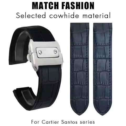 Watch Strap for Cartier Sandoz Santos 100 Sweat-Proof Santos Black Blue Red Pink Purple Genuine Leat