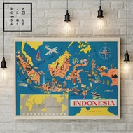 Premium Poster Plus Wooden Frame - Vintage Indonesian Map 2 - Size A2