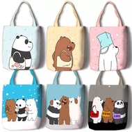 We Bare Bears Tote Bag (Reusable Printed Shoulder Shopping A4 School Grizzly Ice Bear Panda Panpan Canvas eco friendly