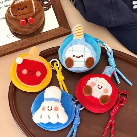 1/6 Pcs Cute Plush Ball Zero Wallet Hanging Rope Pendant Lipstick Earphone Storage Bag