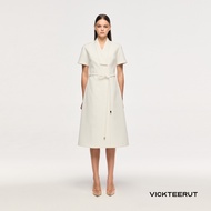 VICKTEERUT (ราคาปกติ 14880-.) Re-Edition Short Sleeve Shawl Collar A-Line Dress เดรสแขนสั้น ทรงเอ คอ
