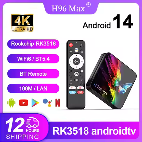 H96Max RK3518 Android 14 4K TV Box Quad Core WiFi6 BT5.4 Google Voice Assistant with New Butterfly L