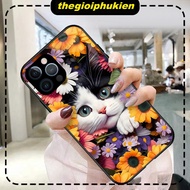 Cat and flower glass iphone case for iphone 6/7/8/plus/x/xr/xs/11/12/13/14/pro max - k525