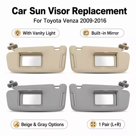 Sun Visor for Toyota Venza 2009-2016 Gray Beige Car Sunshade with Light Makeup Mirror 74320-0T021-A1