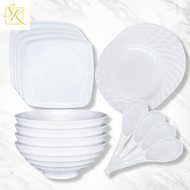 4pcs set White Melamine-ware Plates, bowls, cups, spoons/ plato, mangkok, kutsara / dinnerware