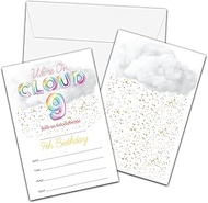 Rainbow Cloud 9 Birthday Invitations with Envelopes - We're on Cloud 9 Birthday Party Invitation Car