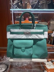 門市現貨～Hermes birkin25 Cargo 絲竹綠銀釦帆布 W