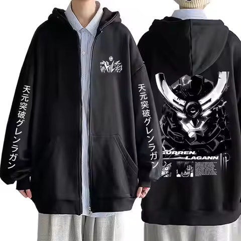 Anime Tengen Toppa Gurren Lagann Kamina Simon Print Zipper Hoodie Men Women Manga Casual Oversized Z