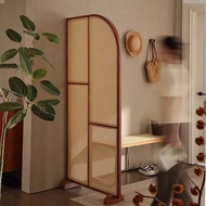 日式藤編屏風書架實木可折疊隔斷移動客廳簡約玄關遮擋中古風屏風 (U3152)