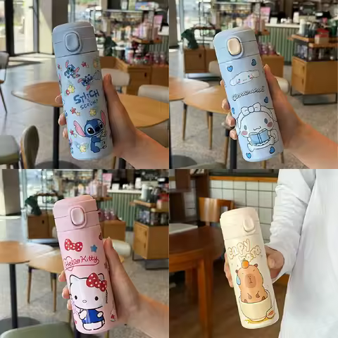 Disney Stitch Capibala Hello Kitty Stainless Steel Mug Cute Girl Portable Student Kitty Min Mug Outd