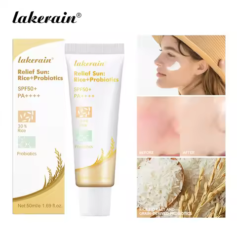 Lakerain SPF50+ Rice+Probiotics Sunscreen Skin Protection Refreshing Makeup Sunscreen Cream UV Resis