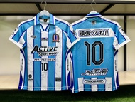เสื้อกีฬาพิมพ์ลายคอปกวินเทจ สีฟ้าขาว แบรนด์ Active Sportwear