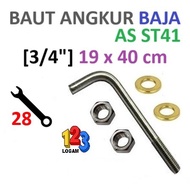 L-Shaped Anchor Bolt ST41 (3/4") 19 mm x 40 cm Steel Material Key 28