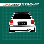 Sticker Kereta Starlet, Sticker belakang Toyota Starlet, Custom Warna dan Nombor Plate.