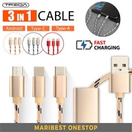 TREQA 1.25m 3.1A Fast Charging Data Cable for Android Type-C TYPE-A 3 in 1 Charger USB Cable Mobile 
