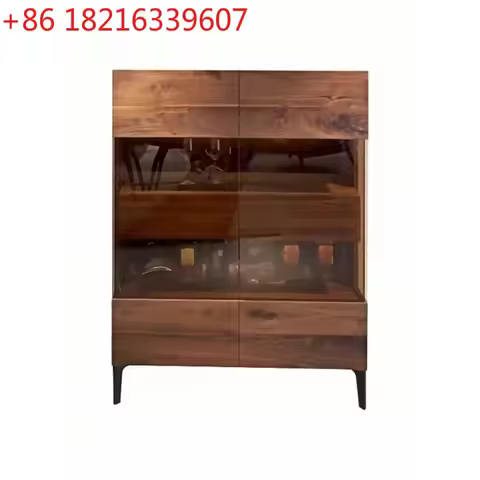Light Luxury Walnut Solid Wood Sideboard Living Room Locker Wine Cabinet against the Wall Display Ca