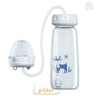 GILDAI Hands-Free Baby Bottle, Normal-Neck Gravity Ball Feeding Bottle Set, with Straw Brush 8oz/240