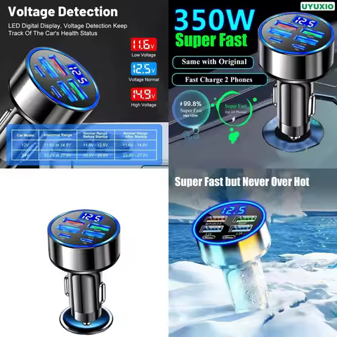 6 Ports Car Charger QC 3.0 Quick Charge 2 PD 4 USB Multi Ports with LED Digital Display for iPhone 1