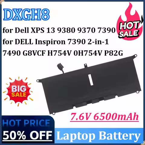 7.6V 6500mAh 52WH DXGH8 Laptop Battery for Dell XPS 13 9380 9370 7390 for DELL Inspiron 7390 2-in-1 