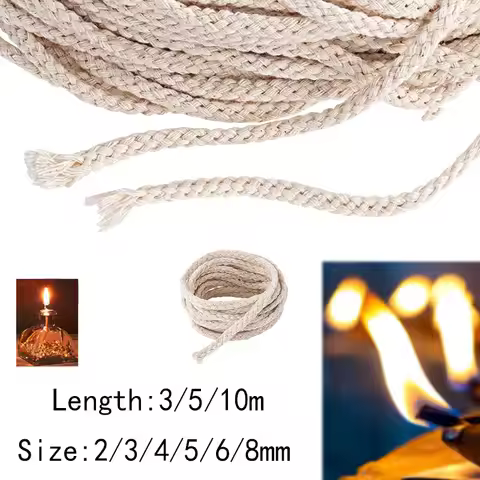 3/5/10m Cotton Candle Wicks, Alcohol Wick for DIY Candle Making, Lighter Oil Lamp Wick Tools 2-8mm