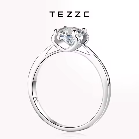 Tezzc 0.5ct 1ct Moissanite Ring 925 Sterling Silver Lab Diamond For Women Wedding Engagement Rings B