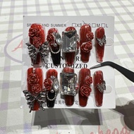 Ready stock Dark Style Butterfly Red Roses press on nails S size 🇲🇾暗黑蝴蝶红玫瑰穿戴甲S size