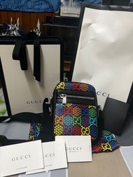 Gucci Black Multi Color Front Zip Psychedelic Print Gg Coated Canvas Mini Messenger Bag