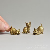 Antique Brass Small Tea Pet Qianzi Hundred States Kitten Squinting Pure Copper Cat Lively Retro Copp