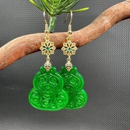 9.1314k Gold-Plated Earrings Jade Dried Green Gourd Earrings Money Earrings