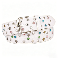 Y2k Baddie Faux Horsehair Belt with Star Rhinestone Rivet Pin Buckle for Jeans