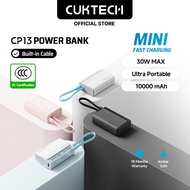 【3C  Certification】CUKTECH 10000mAh Mini Powerbank 30W Max Fast Charging Built in Cable Power Bank