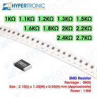 10pcs SMD Resistor , Size 0805 - 1k , 1.1k , 1.2k , 1.3k , 1.5k , 1.6k , 1.8k , 2k , 2.2k , 2.4k , 2