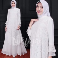 Gamis Umroh / Gamis Putih / Gamis Putih Polos Kombinasi Brukat (=)