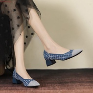[Ready Stock Size 34-43 Can Be Customized] Thick Heel High Heels Pointed Toe Shallow Mouth Women's S