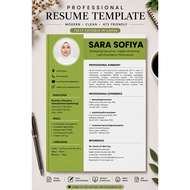 Template Resume ATS Green Modern | CV Profesional | Canva Editable | Muat Turun Digital
