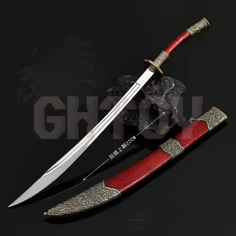 22cm/8.66in Qing Dynasty Model Metal Handicraft Ornament Red Oxtail Knife with Sheath Desktop Displa