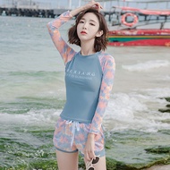 ชุดว่ายน้ำแขนยาว ชุดว่ายน้ำสตรี ชุดวายน้ำหญิง ชุดว่ายคนอ้วน ชุดว่ายน้ำกันuv（M-3XL）ชุดว่ายน้ำเกาหลี 2ชิ้นSwimwear (พร้อมส่งจากไทย)