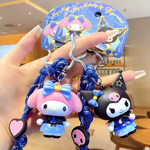 Genuine Sanrio Cartoon Kuromi Bracelet Keychain Pendant Couple Girl Bag Backpack Cute Charm Car Deco