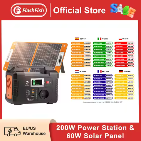 FF Flashfish E200 Portable Power Station 200W 151Wh Solar Generator with Solar Panel 60W Battery Cel