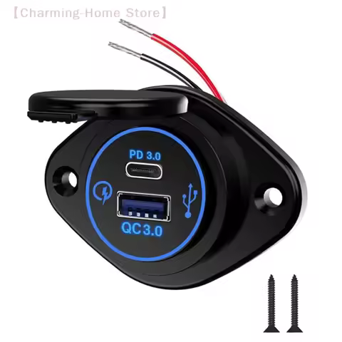 【M】1PCS Waterproof Car Phone Charger with QC3.0 & PD3.0 Fast Charging, Dual USB Port for Car RV Yach