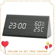 Alarm Clock Digital Wood Digital Radio Clock LED Table Clock with Humidity and Temperature Display USB Power Connection
