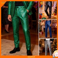 YOF  Polyester Men Pants Men Sequin Suit Pants Men's Sparkly Sequin Suit Pants Shiny Straight Leg Di