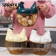 【Ready Stock】❡☒Large Stainless Steel Mesh Wire Egg Storage Basket with Ceramic Farm Chicken Top and