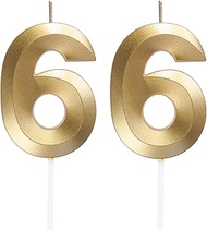 Number 66 Candle, Gold 3D Numeral Candles for 66th Birthday Cake Topper - Wedding Anniversary Party 