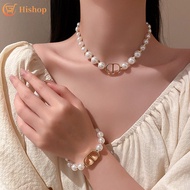 Pearl Necklace Bracelet Letter Earrings for Women Elegant Gold Choker Stud Earring Set Jewelry Acces
