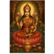 Goddess Lakshmi Poster Hindu Devi of Wealth And Prosperity Canvas Painting Wall Art 08x12inch(20x30c