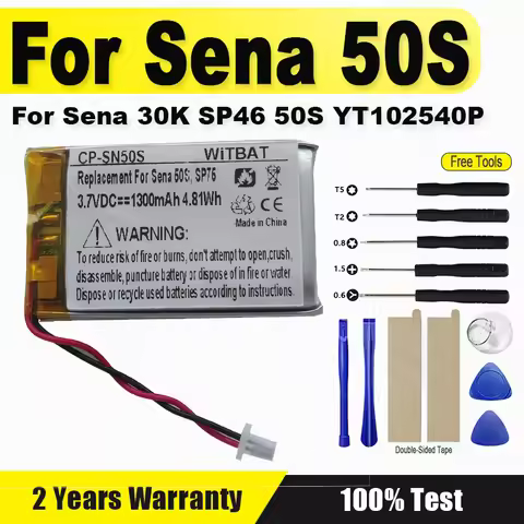 3.7V 1300mAh Rechargeable Battery FOR Sena 30K,Sena 50S, Sena 50S SP75 S7A-SP75 Motorcycle Bluetooth